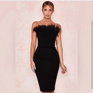House of CB London Bianca Ostrich Feather Dress Women's Black Strapless Size M